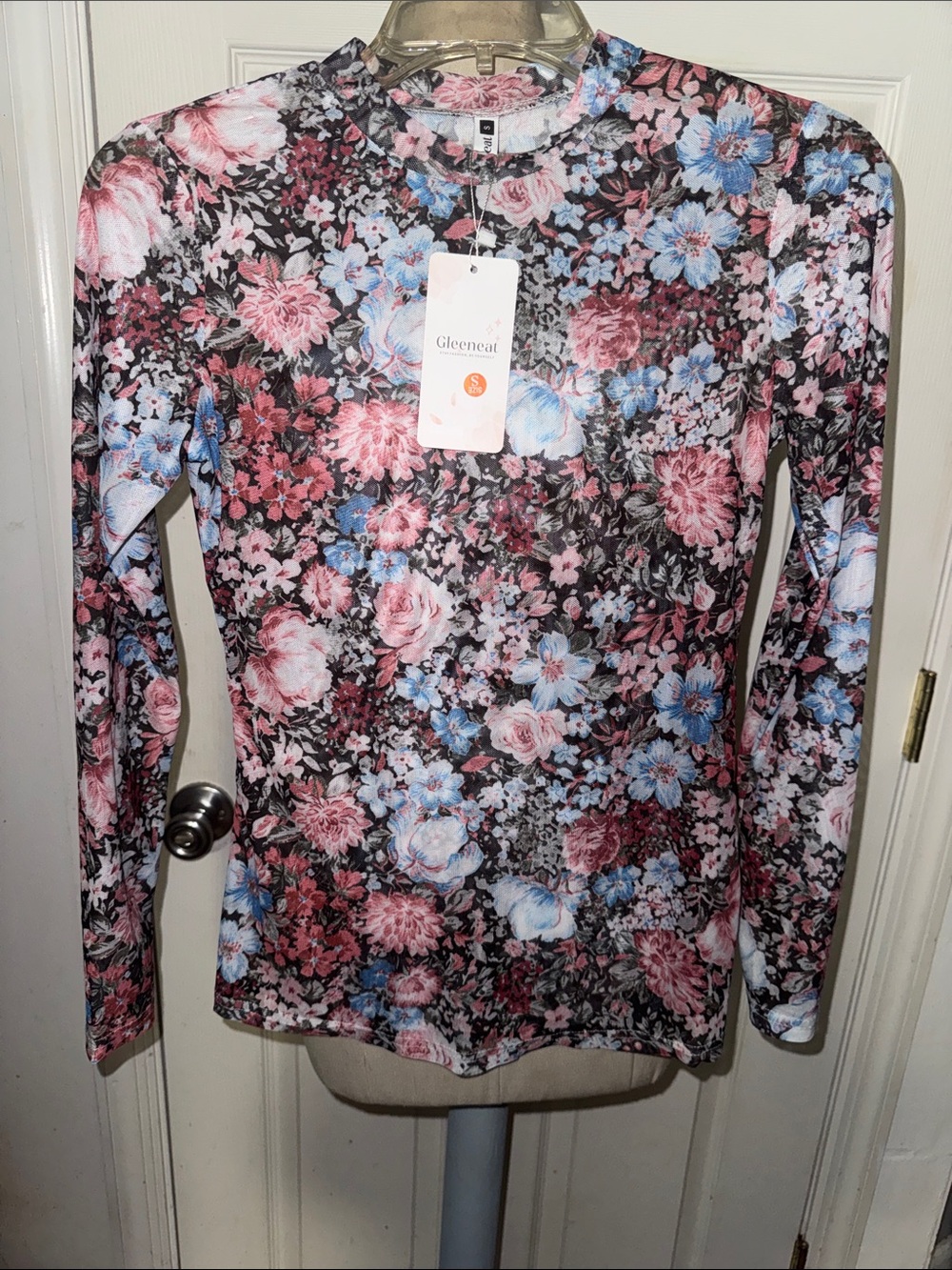 Floral Long-Sleeve Tee — Pink & Blue